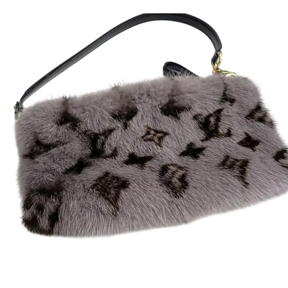Louis Vuitton Mink Fur Bag Monogram Milla Vision MM Gray Vintage Rare Shoulder
